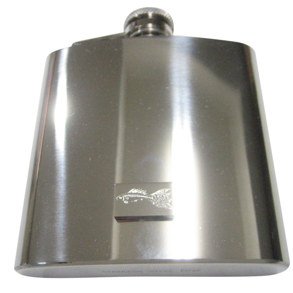 Silver Toned Rectangular Etched Guppy Fish 6oz Flask